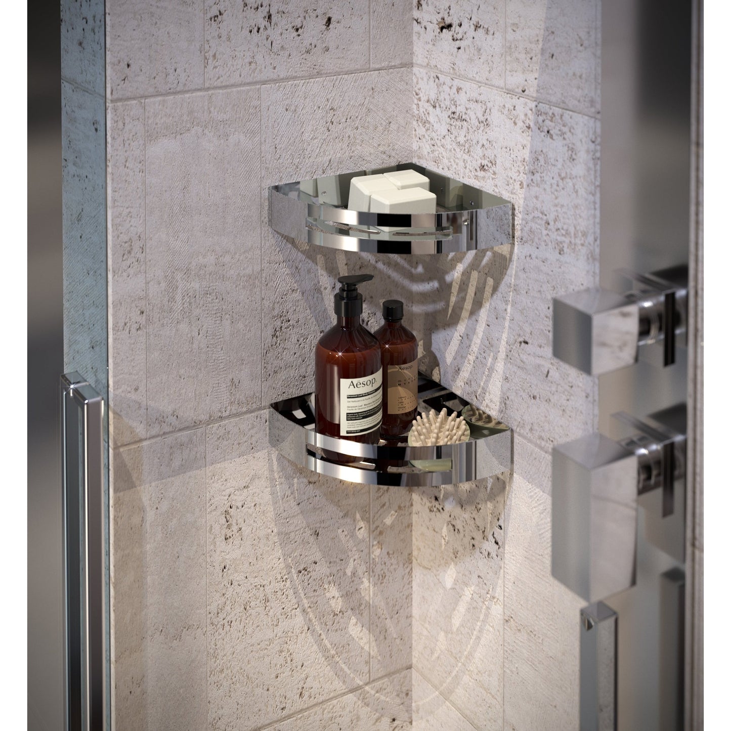 Origins Living Gedy Nerva Corner Shower Basket Brushed Brass