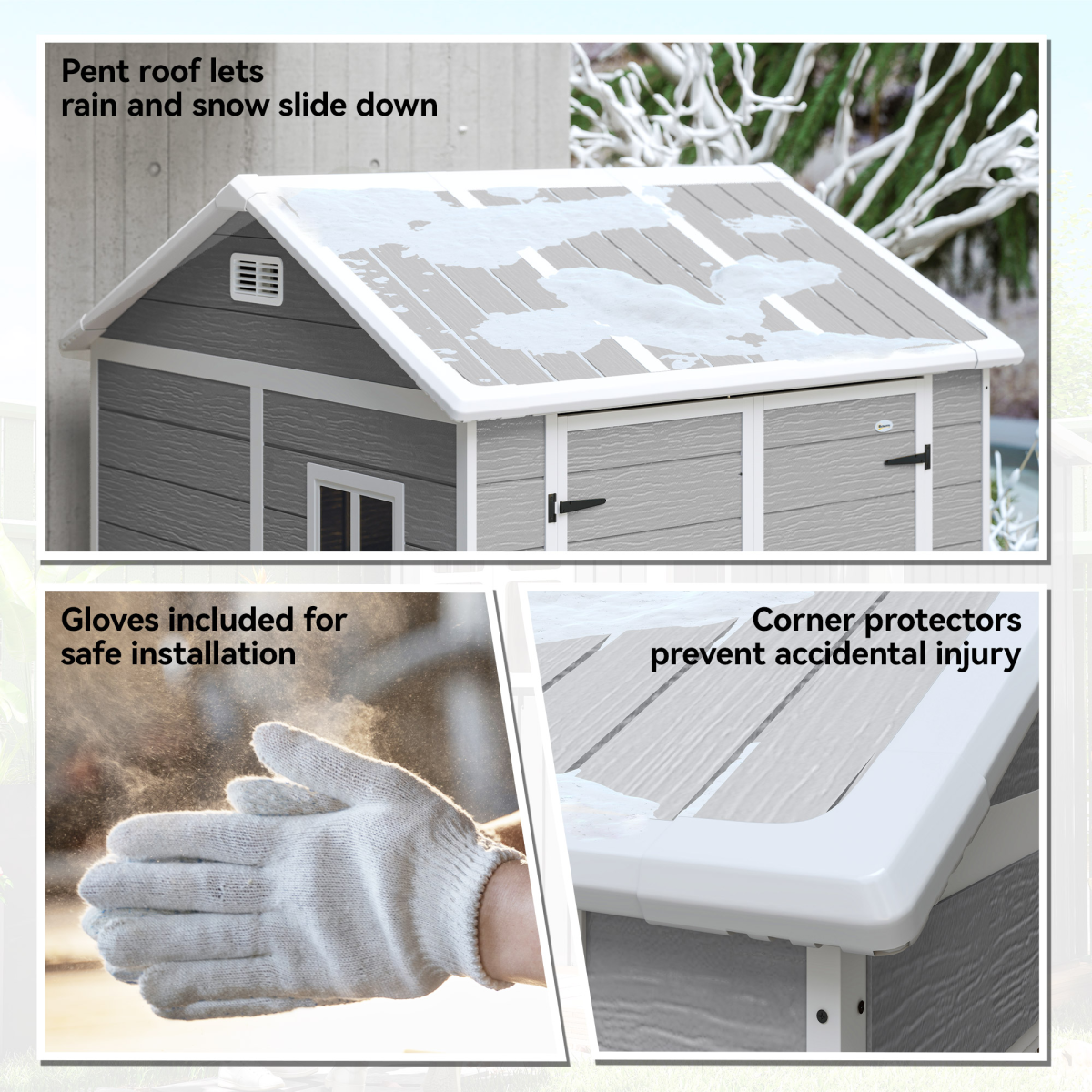 Outsunny 6 x 6ft Plastic Garden Shed with Floor, Window, Vents, Grey