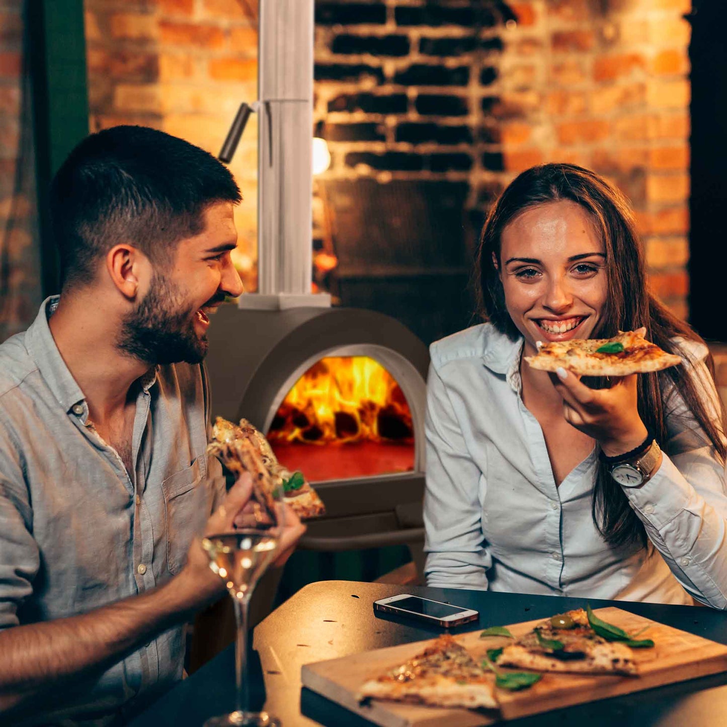 Freestanding Outdoor Wood-Fired Pizza Oven & Smoker with Side Shelves & Stand - DG103