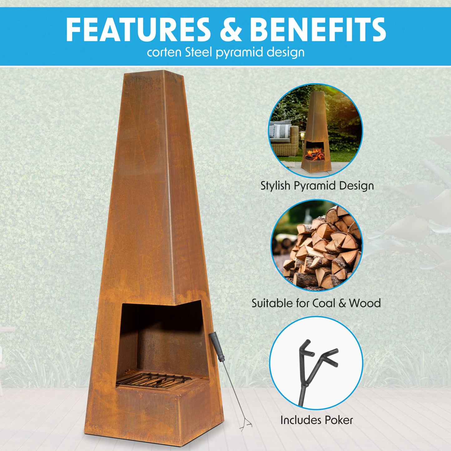 Pyramid Chiminea - Corten Steel