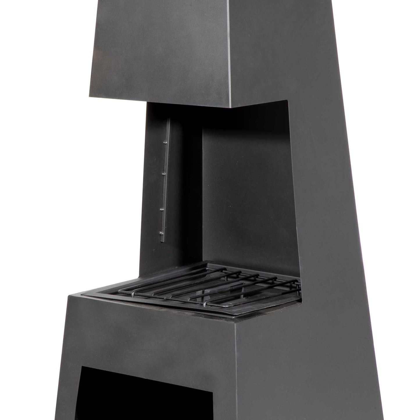 Pyramid Chiminea With Wood Storage - Black Steel