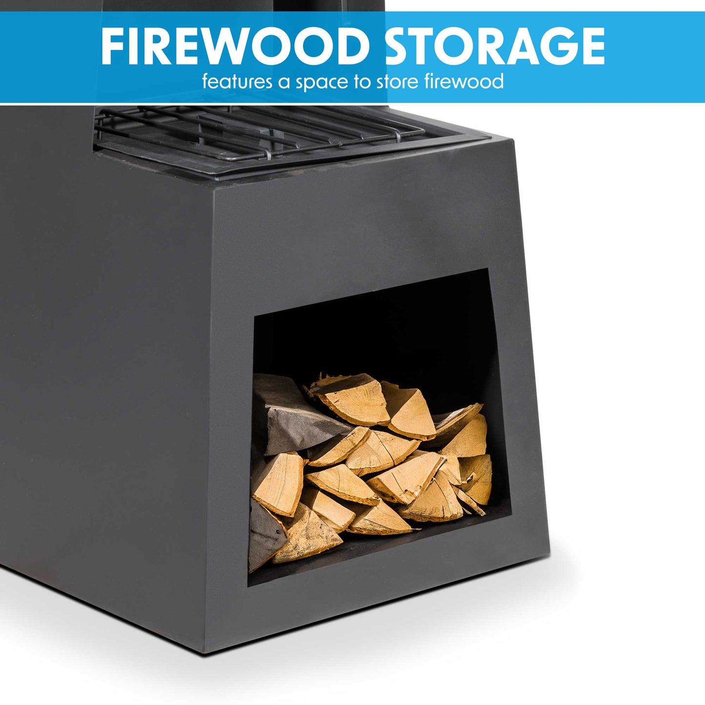 Pyramid Chiminea With Wood Storage - Black Steel