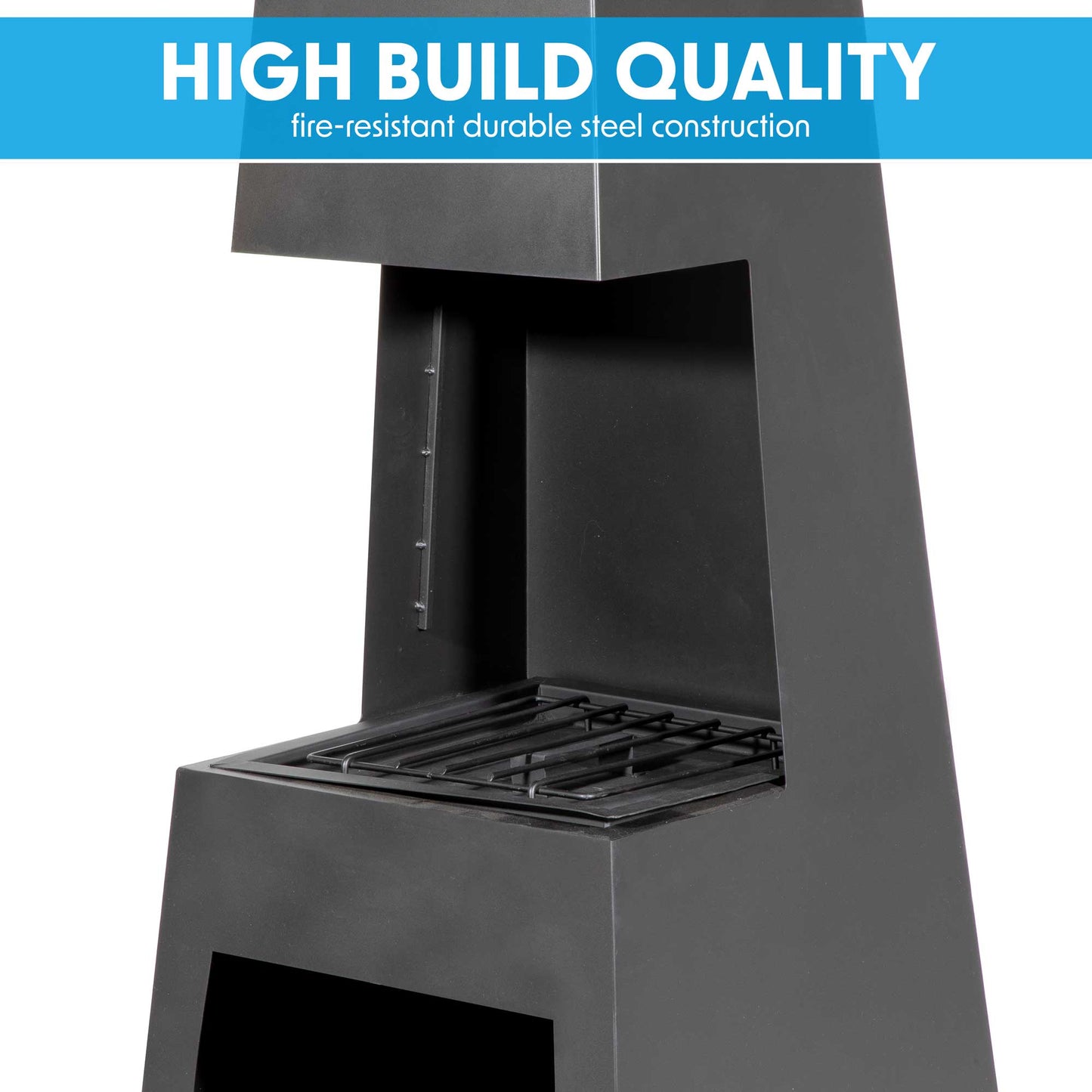 Pyramid Chiminea With Wood Storage - Black Steel