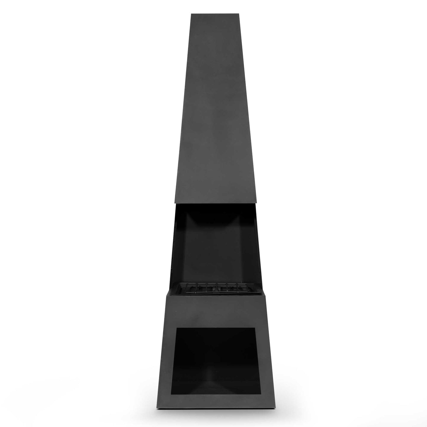 Pyramid Chiminea With Wood Storage - Black Steel