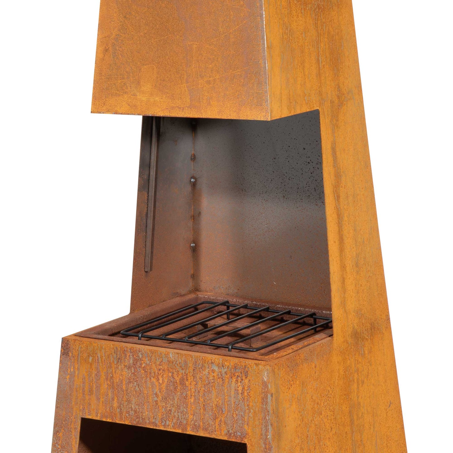 Pyramid Chiminea With Wood Storage - Corten Steel