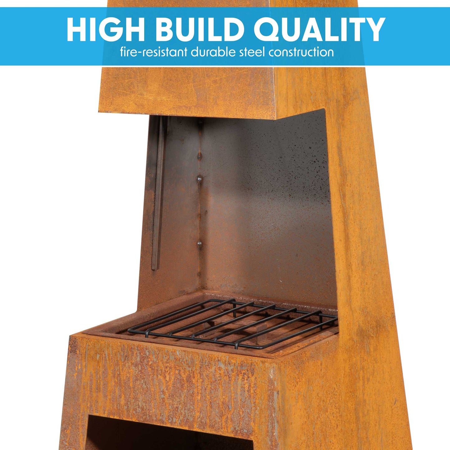 Pyramid Chiminea With Wood Storage - Corten Steel