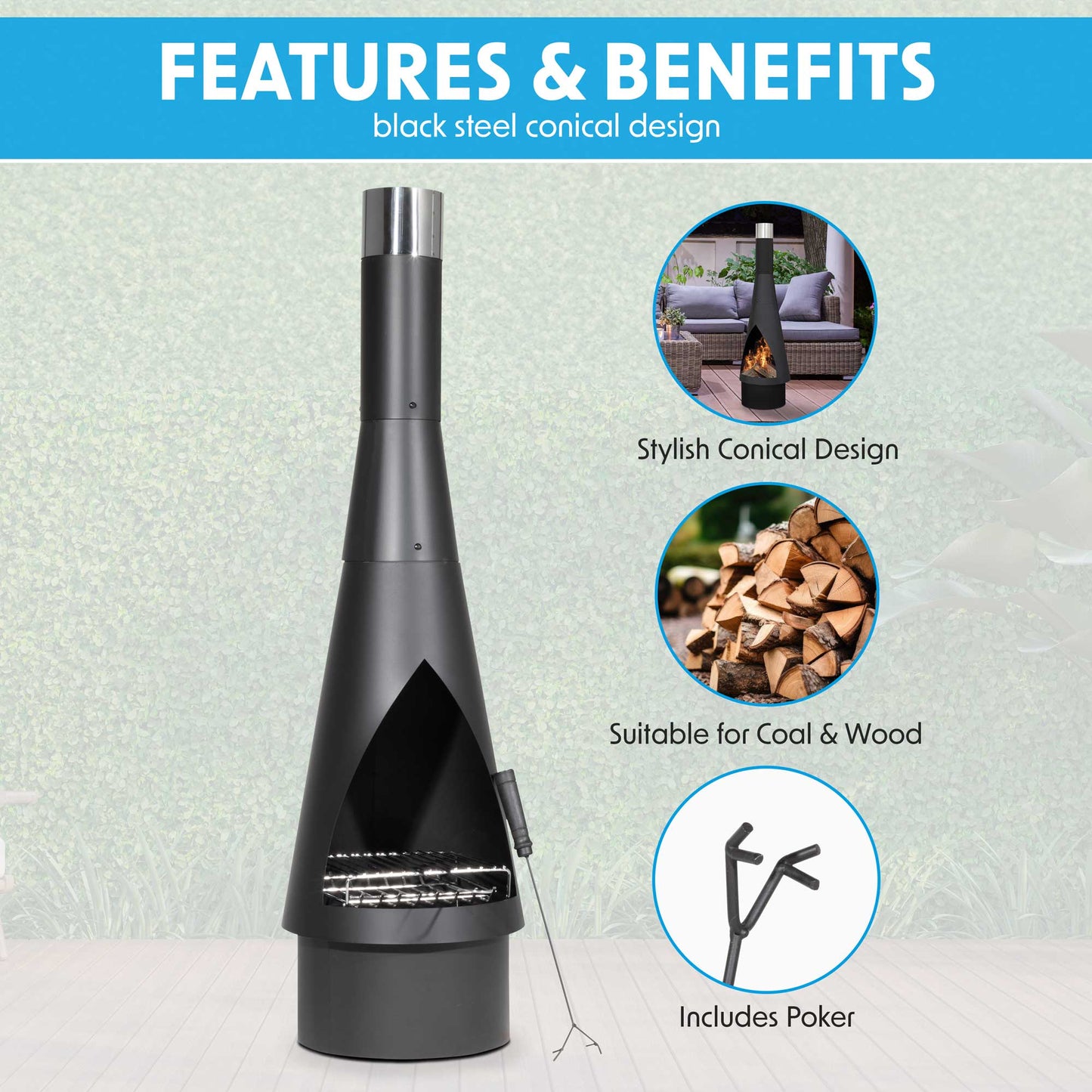 Conical Chiminea - Black Steel