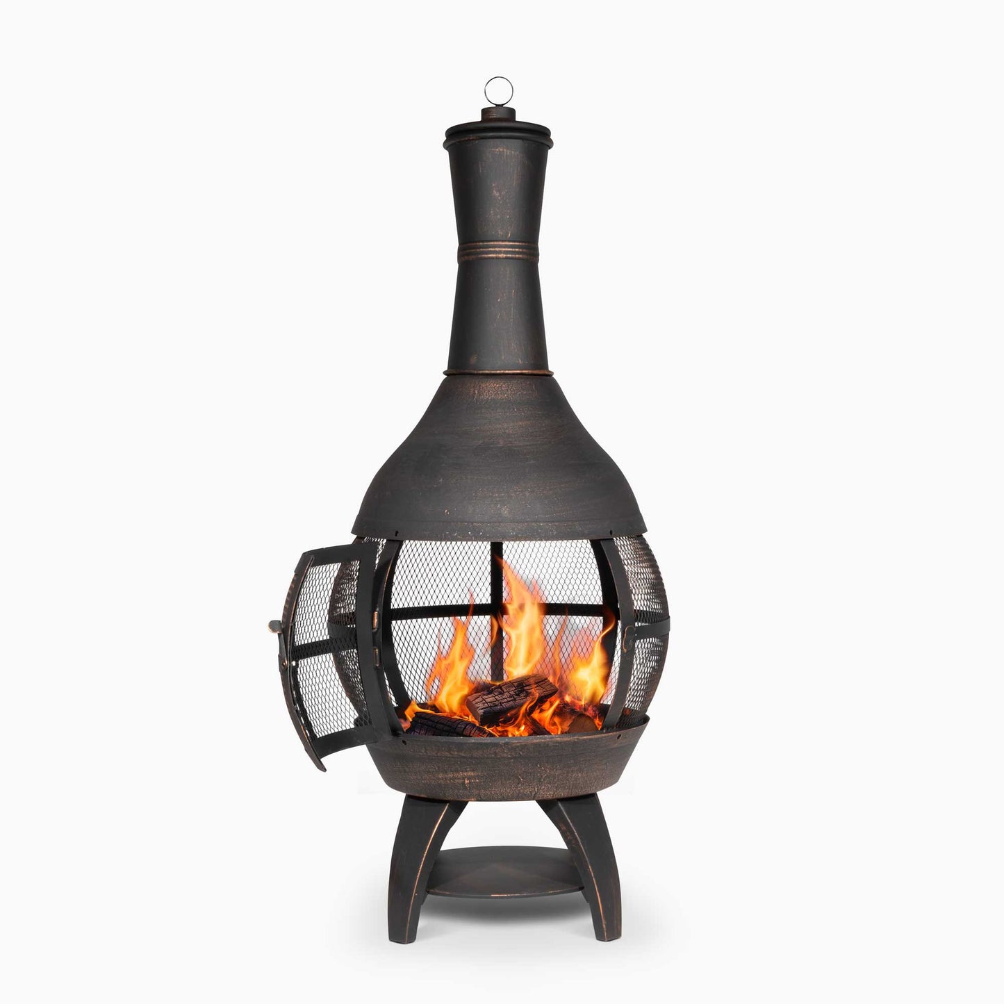 Deluxe 360° Chiminea/Fire Pit/Outdoor Heater inc Fire Poker & Cover - Antique Bronze Finish - DG241 - Hot Tub Shop