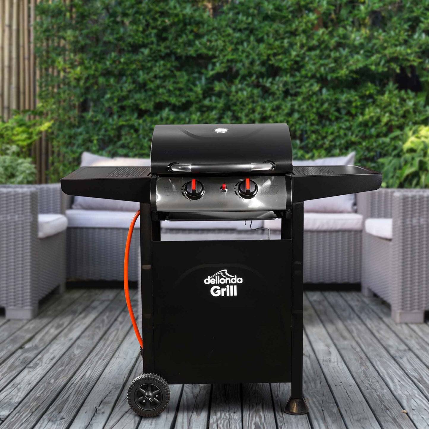 Dellonda 2 Burner Gas BBQ With Cover - Black & Stainless Steel