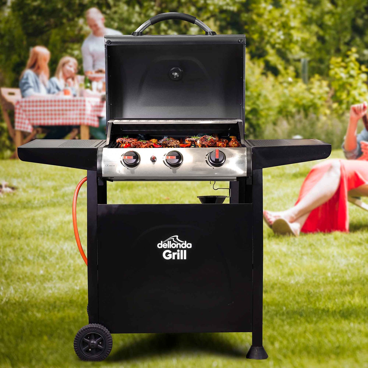 Dellonda 3 Burner Gas BBQ With Cover - Black & Stainless Steel
