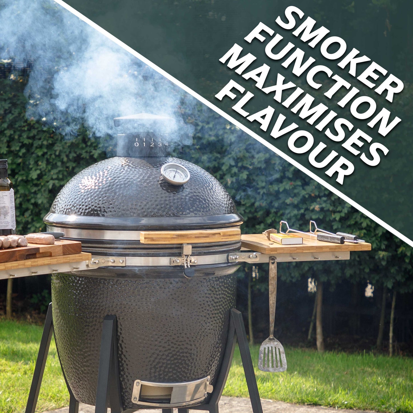 Dellonda Deluxe Kamado BBQ Grill, Oven & Smoker With Stand - Bundle