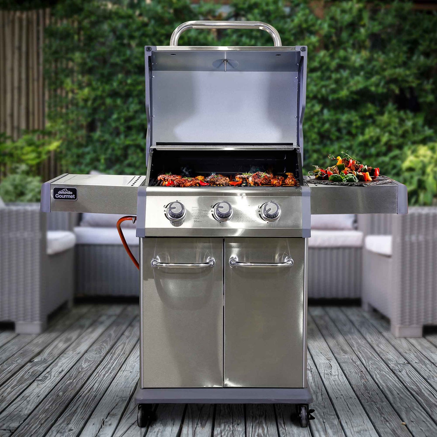 Dellonda 3 Burner Deluxe Gas BBQ With Cover - Stainless Steel