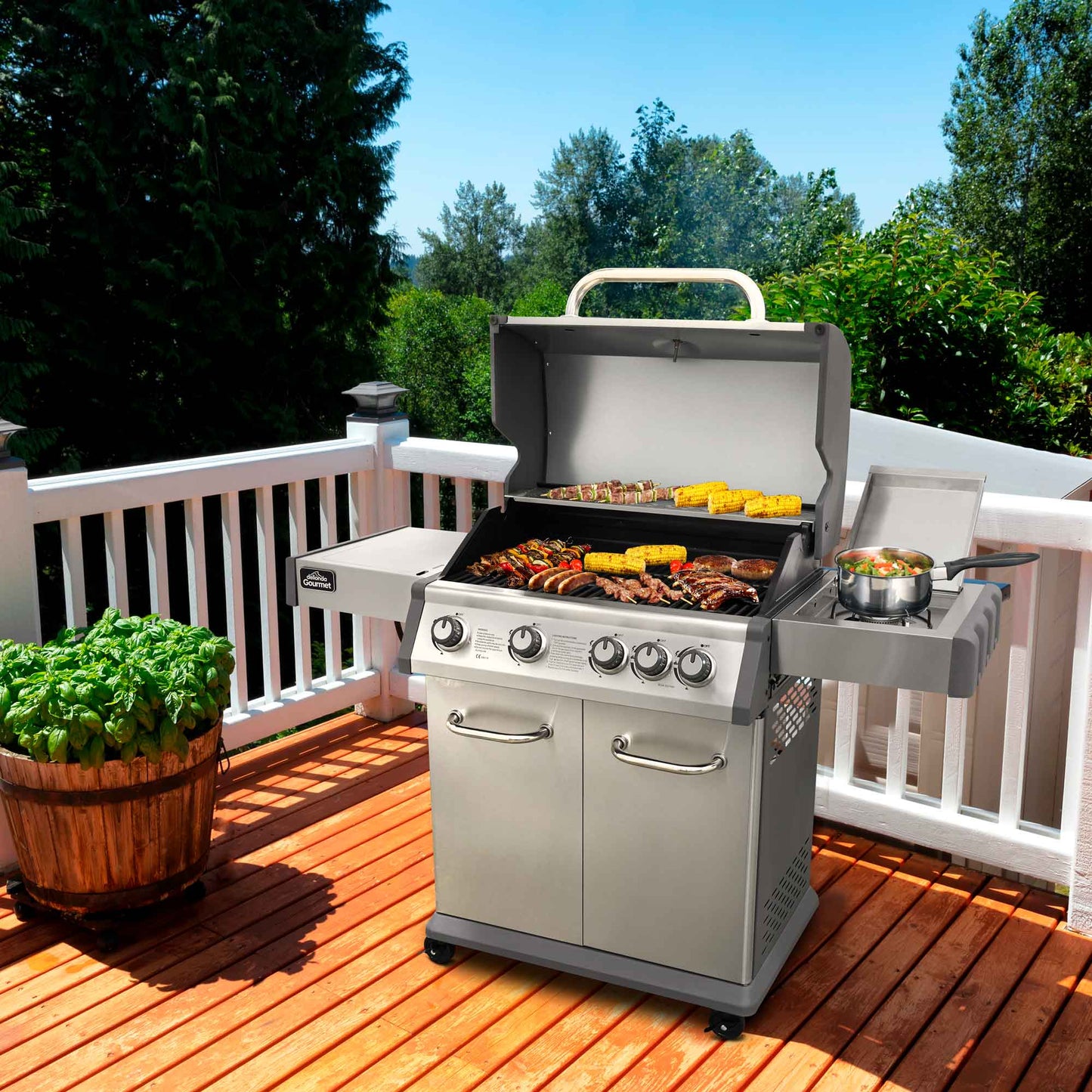 Dellonda 4+1 Burner Deluxe Gas BBQ With Cover - Stainless Steel