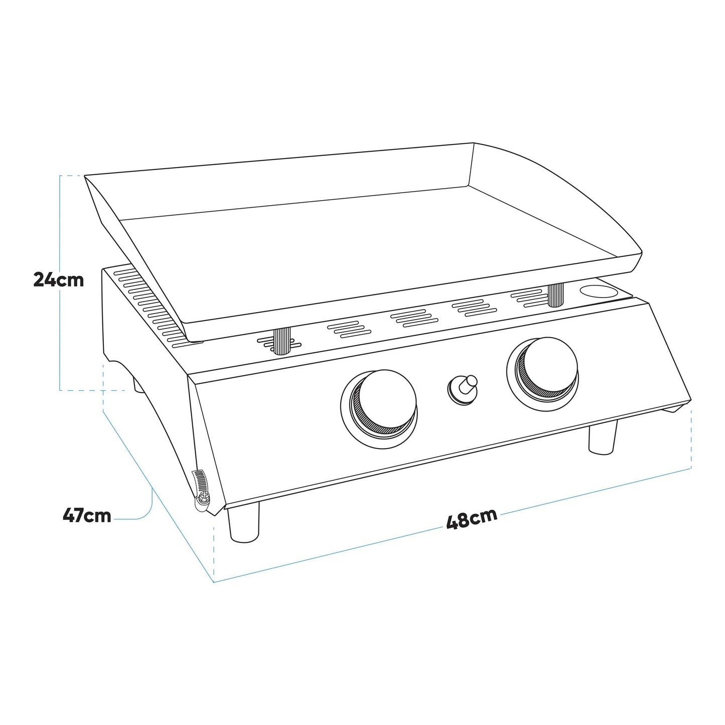 Dellonda 2 Burner Portable Gas Plancha Griddle - Black & Stainless Steel