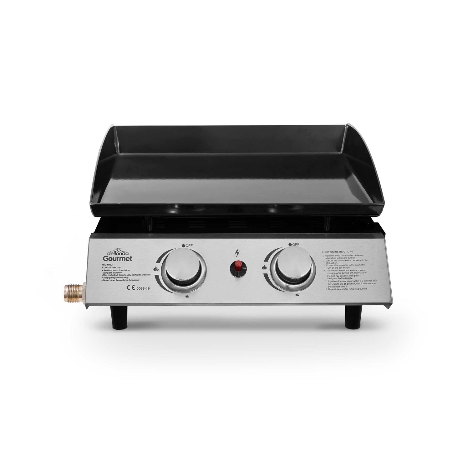 Dellonda 2 Burner Portable Gas Plancha Griddle - Black & Stainless Steel
