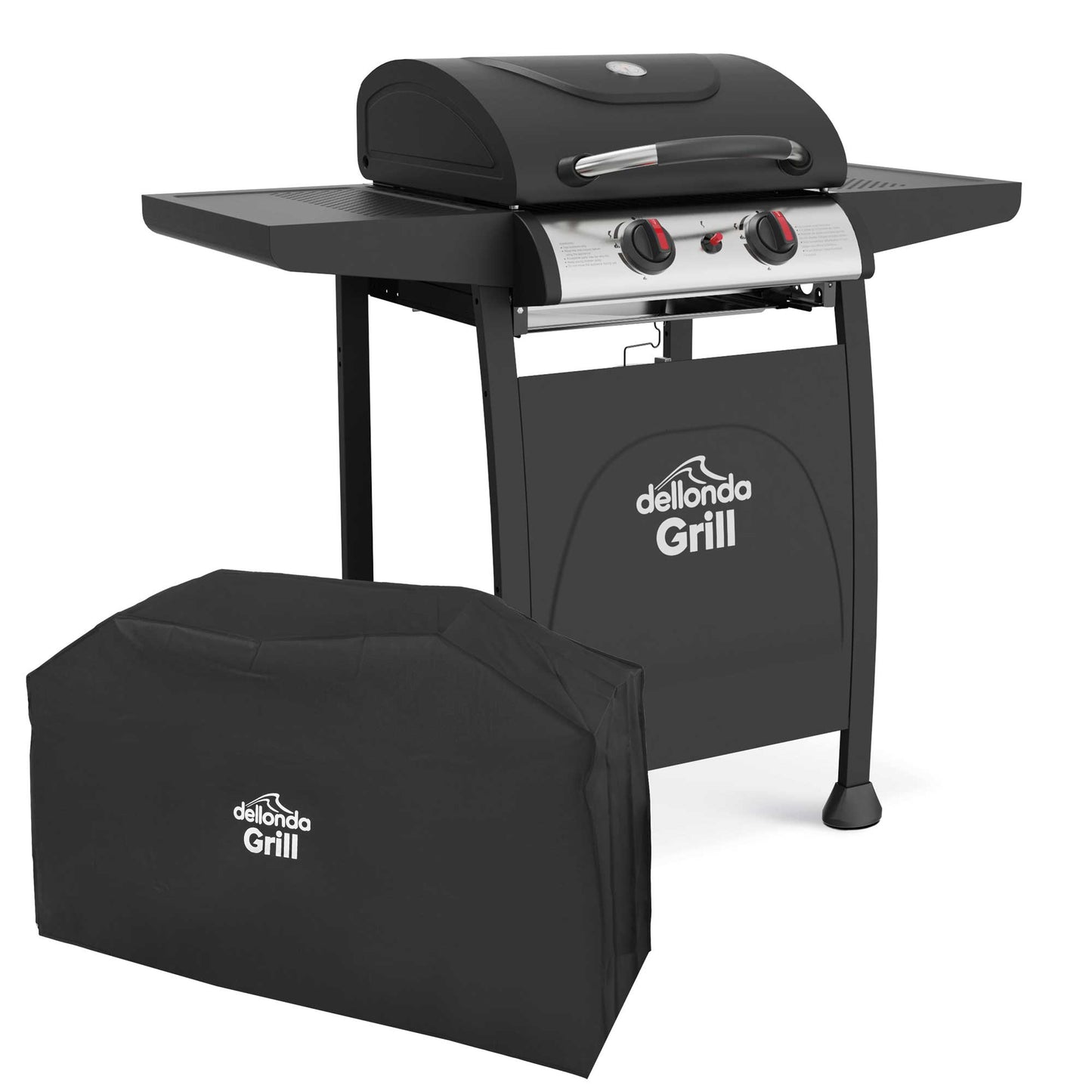 Dellonda 2 Burner Gas BBQ With Cover - Black & Stainless Steel