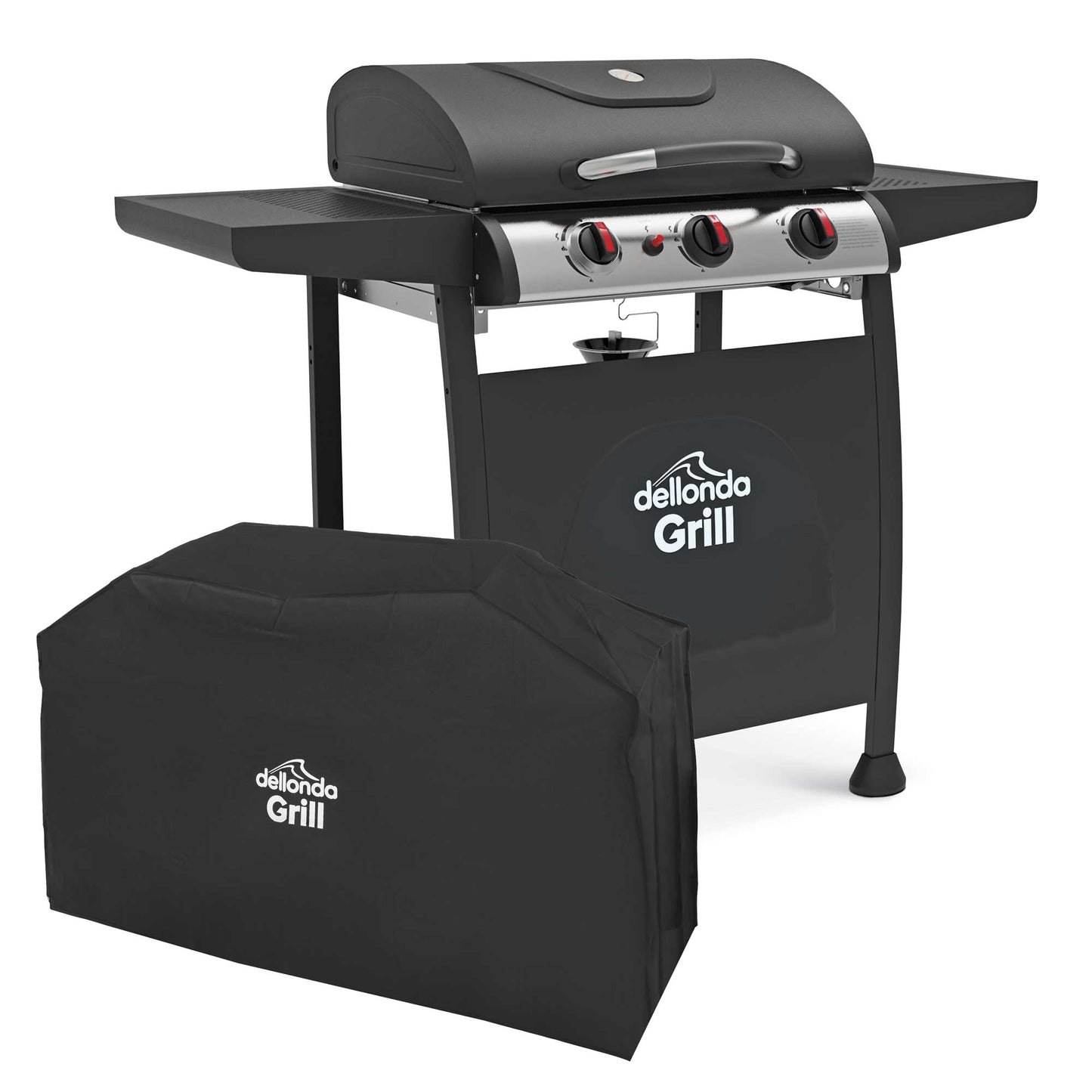 Dellonda 3 Burner Gas BBQ With Cover - Black & Stainless Steel
