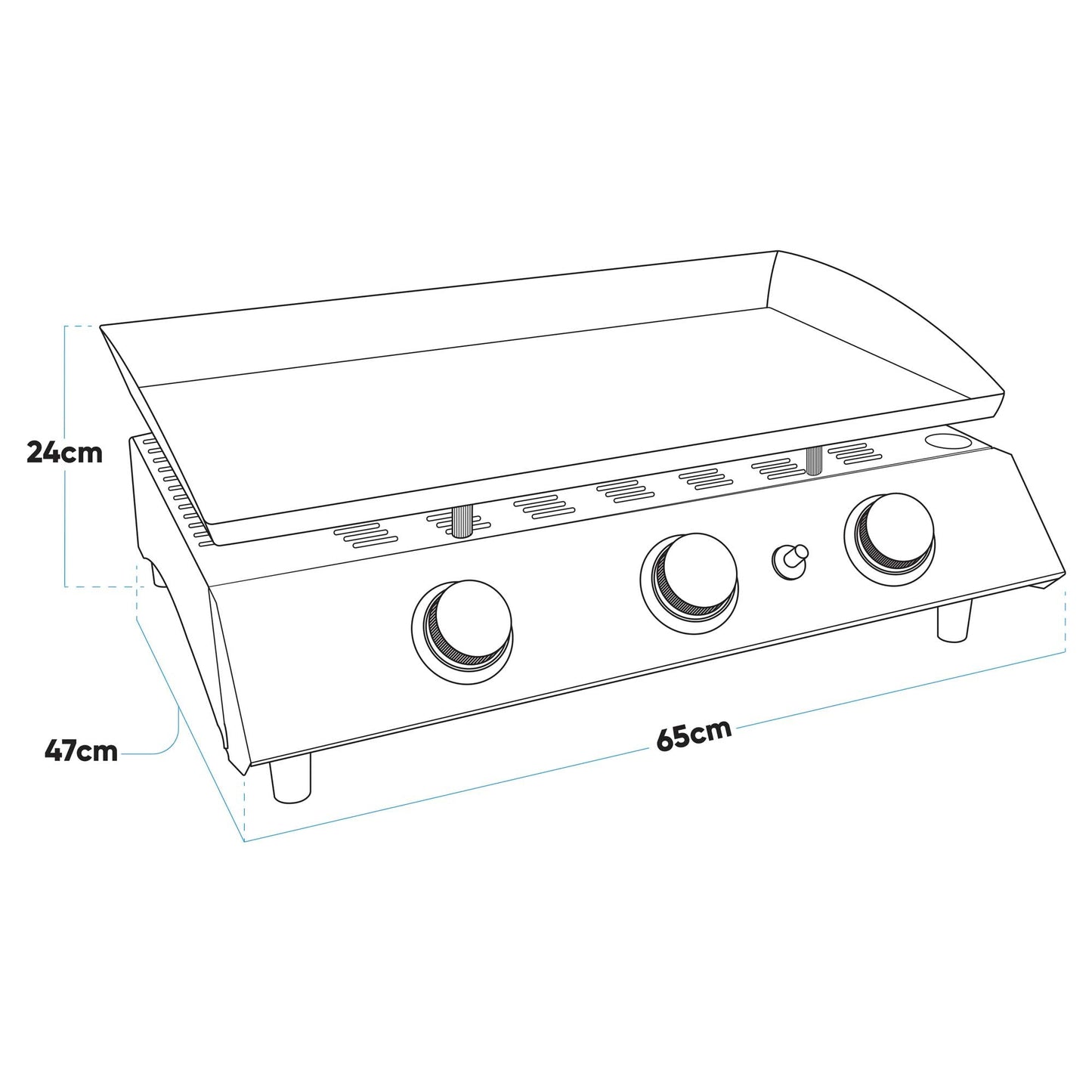 Dellonda 3 Burner Portable Gas Plancha Griddle - Black & Stainless Steel