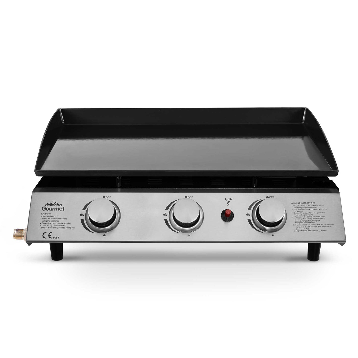 Dellonda 3 Burner Portable Gas Plancha Griddle - Black & Stainless Steel