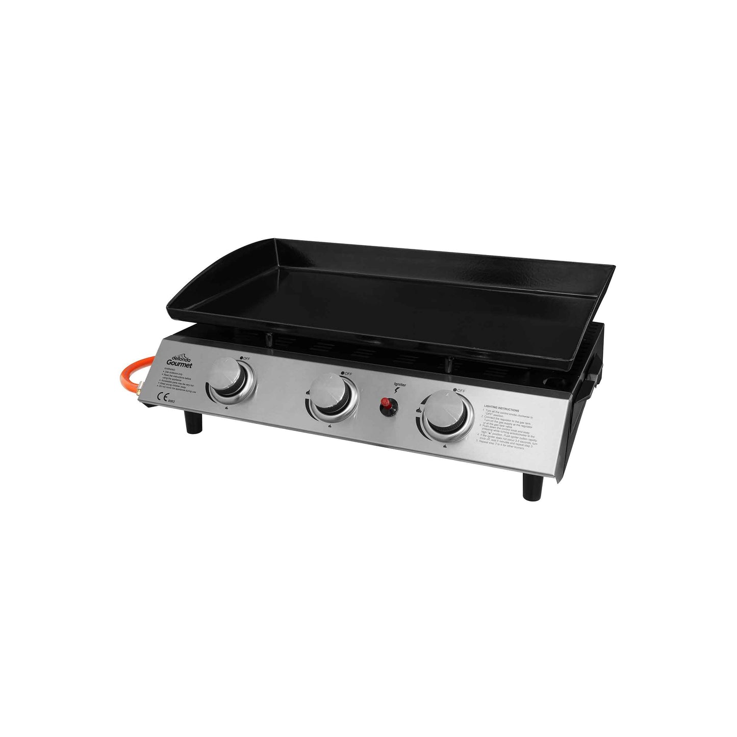 Dellonda 3 Burner Portable Gas Plancha Griddle - Black & Stainless Steel