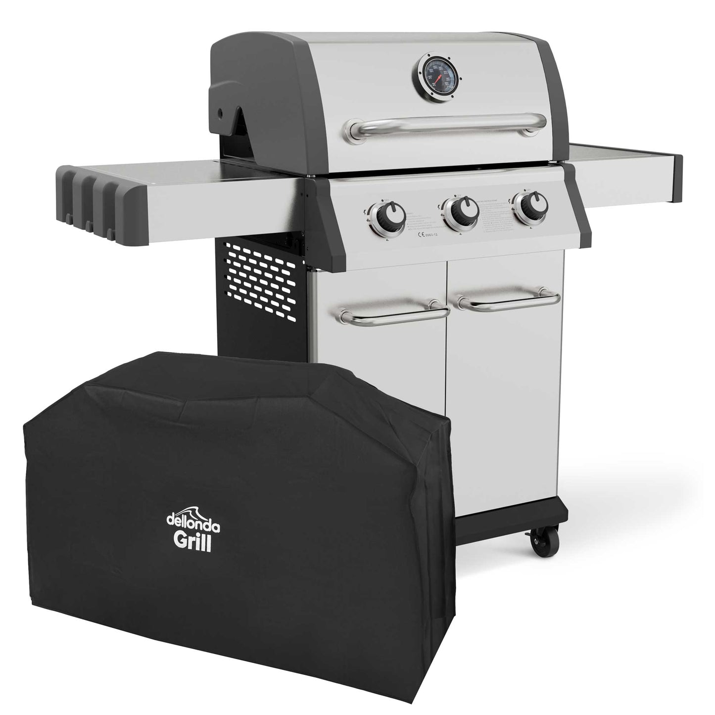 Dellonda 3 Burner Deluxe Gas BBQ With Cover - Stainless Steel
