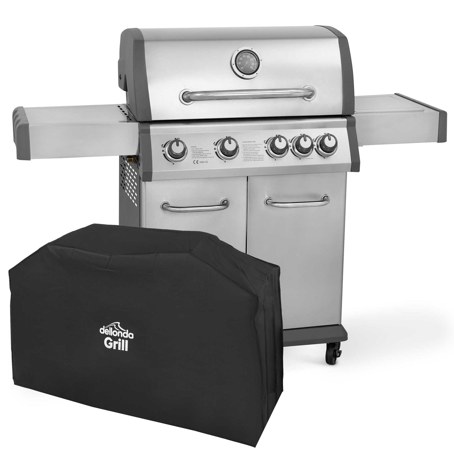 Dellonda 4+1 Burner Deluxe Gas BBQ With Cover - Stainless Steel