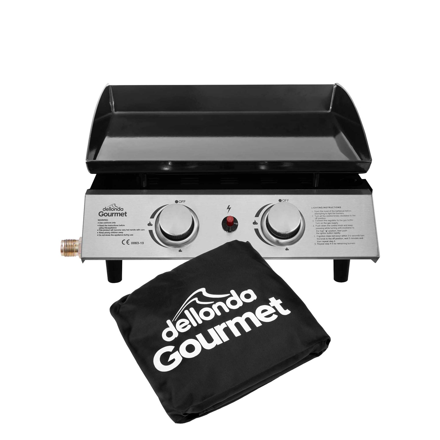 Dellonda 2 Burner Portable Gas Plancha Griddle With Cover - Black & Stainless Steel
