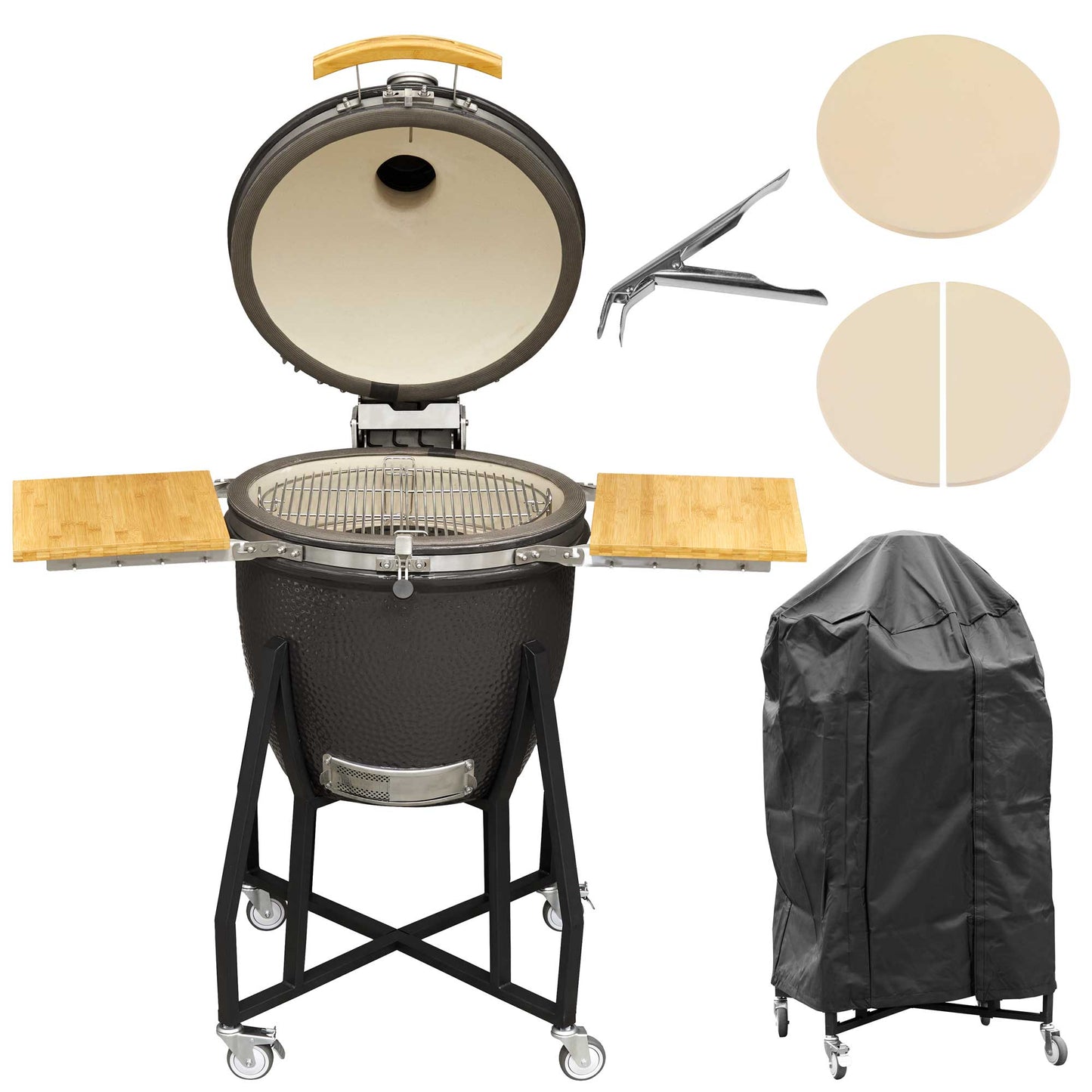 Dellonda Deluxe Kamado BBQ Grill, Oven & Smoker With Stand - Bundle