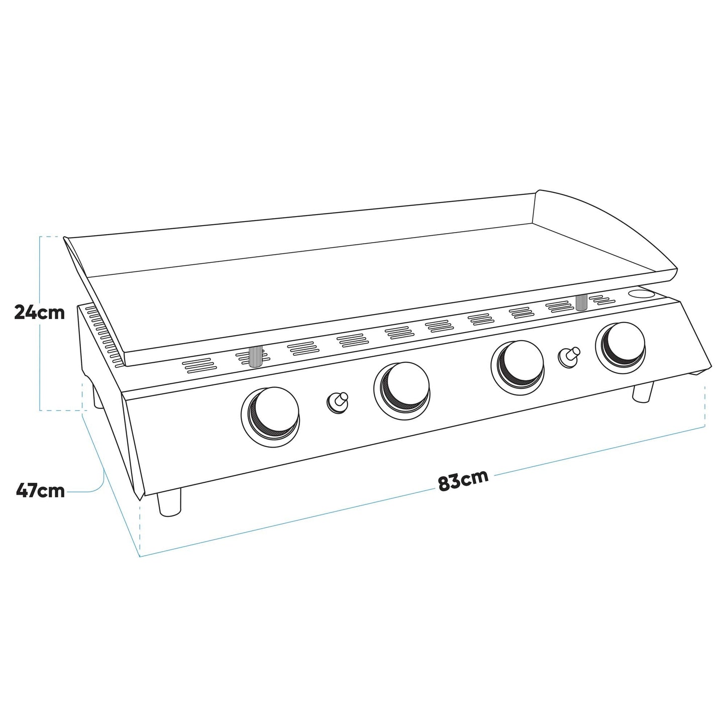 Dellonda 4 Burner Portable Gas Plancha Griddle - Black & Stainless Steel
