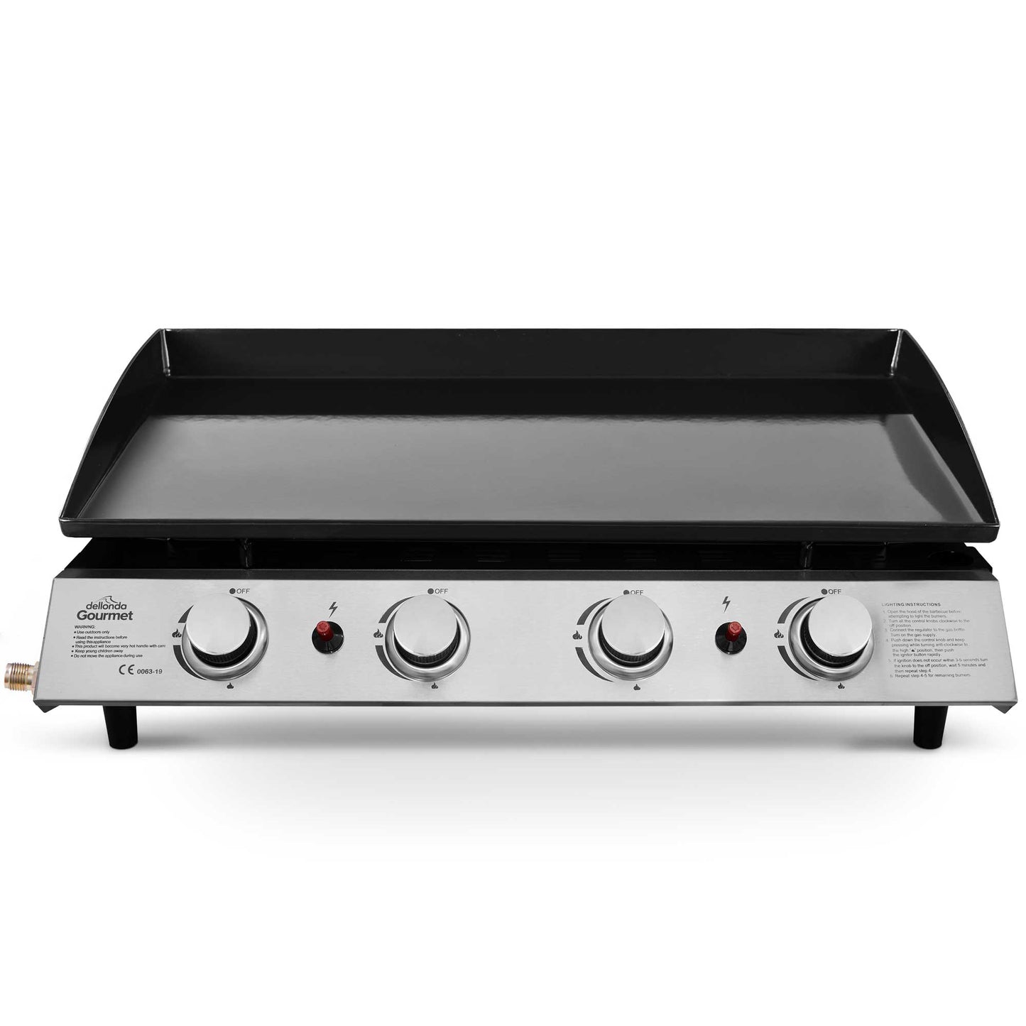 Dellonda 4 Burner Portable Gas Plancha Griddle - Black & Stainless Steel