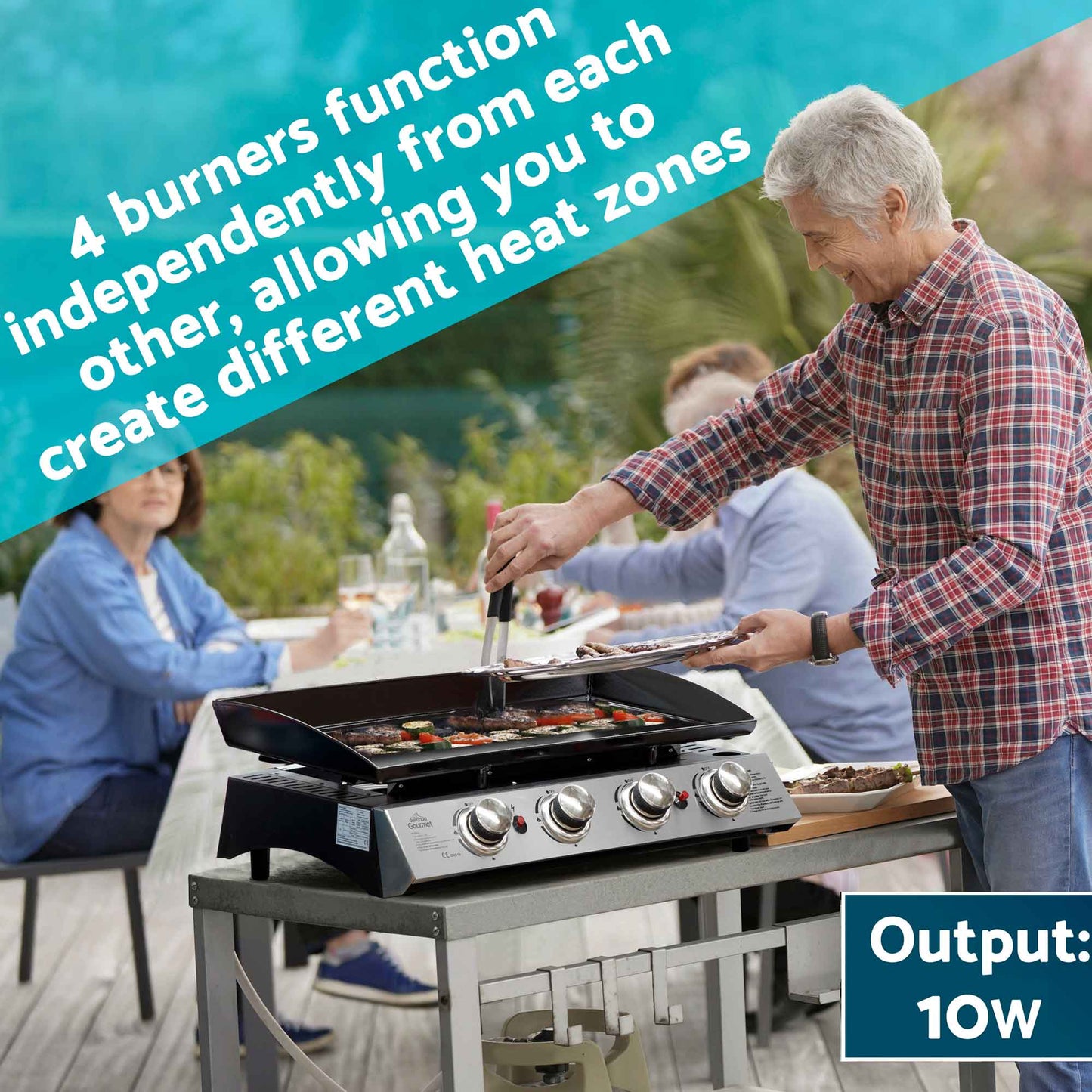 Dellonda 4 Burner Portable Gas Plancha Griddle - Black & Stainless Steel