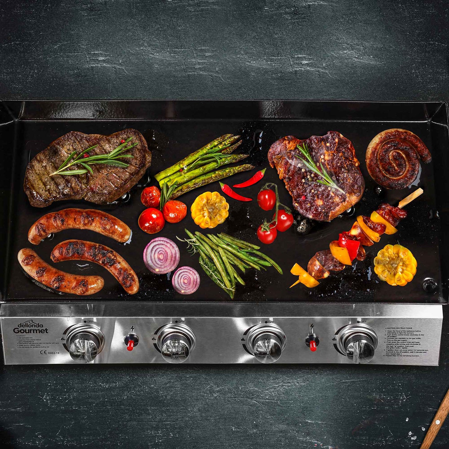 Dellonda 4 Burner Portable Gas Plancha Griddle - Black & Stainless Steel