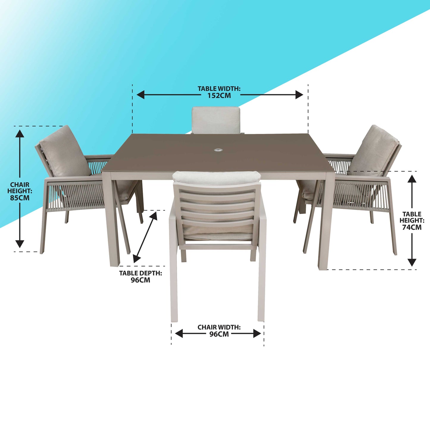 Dellonda Fusion 4 Seater Aluminium Outdoor Dining Set