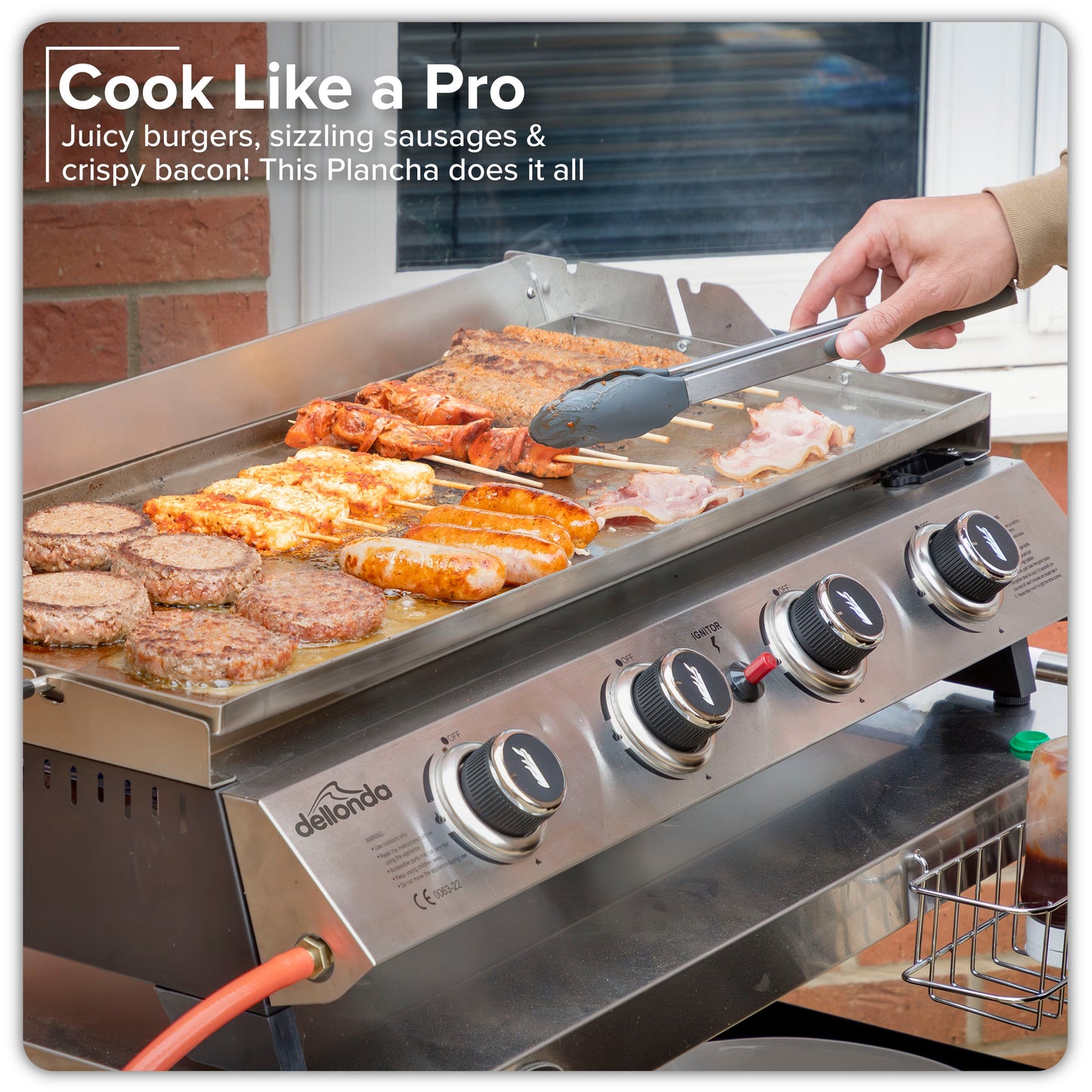 Dellonda 4 Burner Portable Gas Plancha Griddle - Stainless Steel