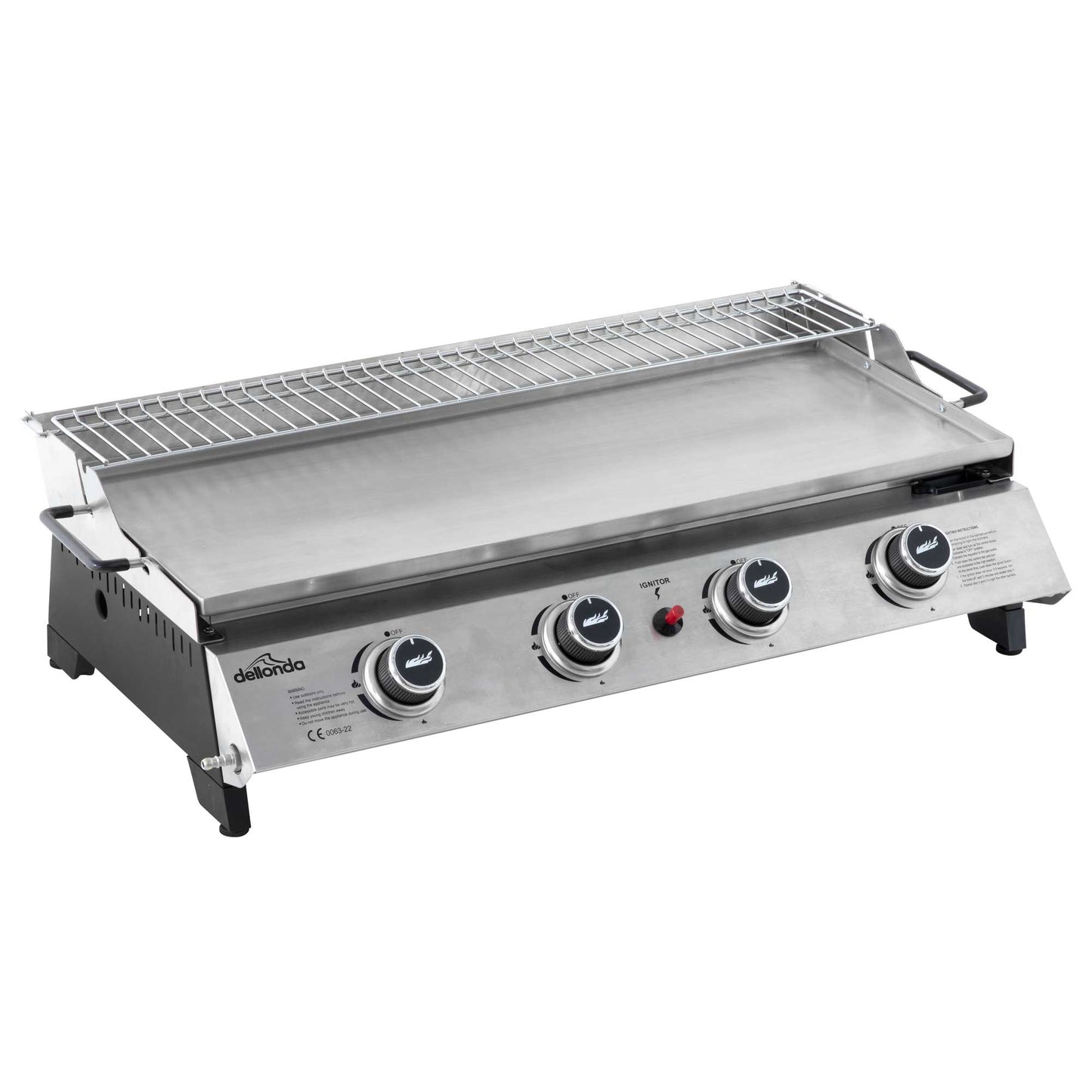Dellonda 4 Burner Portable Gas Plancha Griddle - Stainless Steel