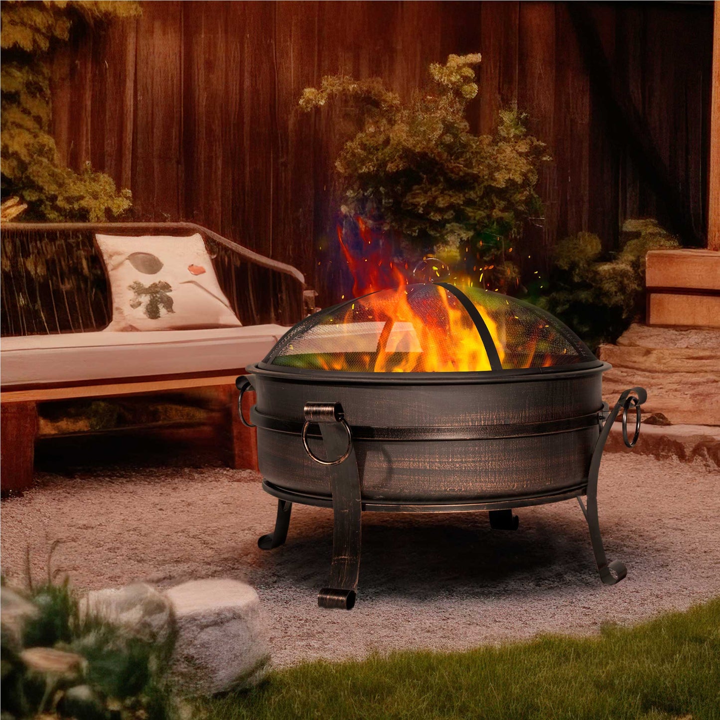 Deluxe 2-in-1 Fire Pit & Coffee Table - Antique Bronze