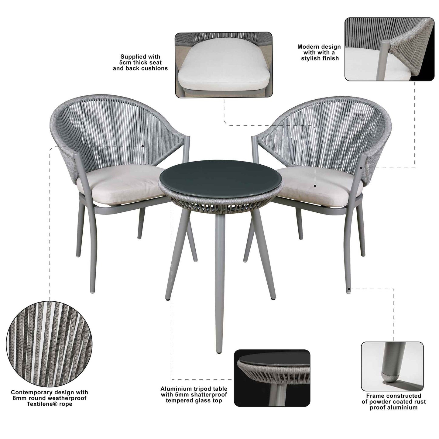 Dellonda Echo 2 Seater Aluminium Outdoor Bistro Set