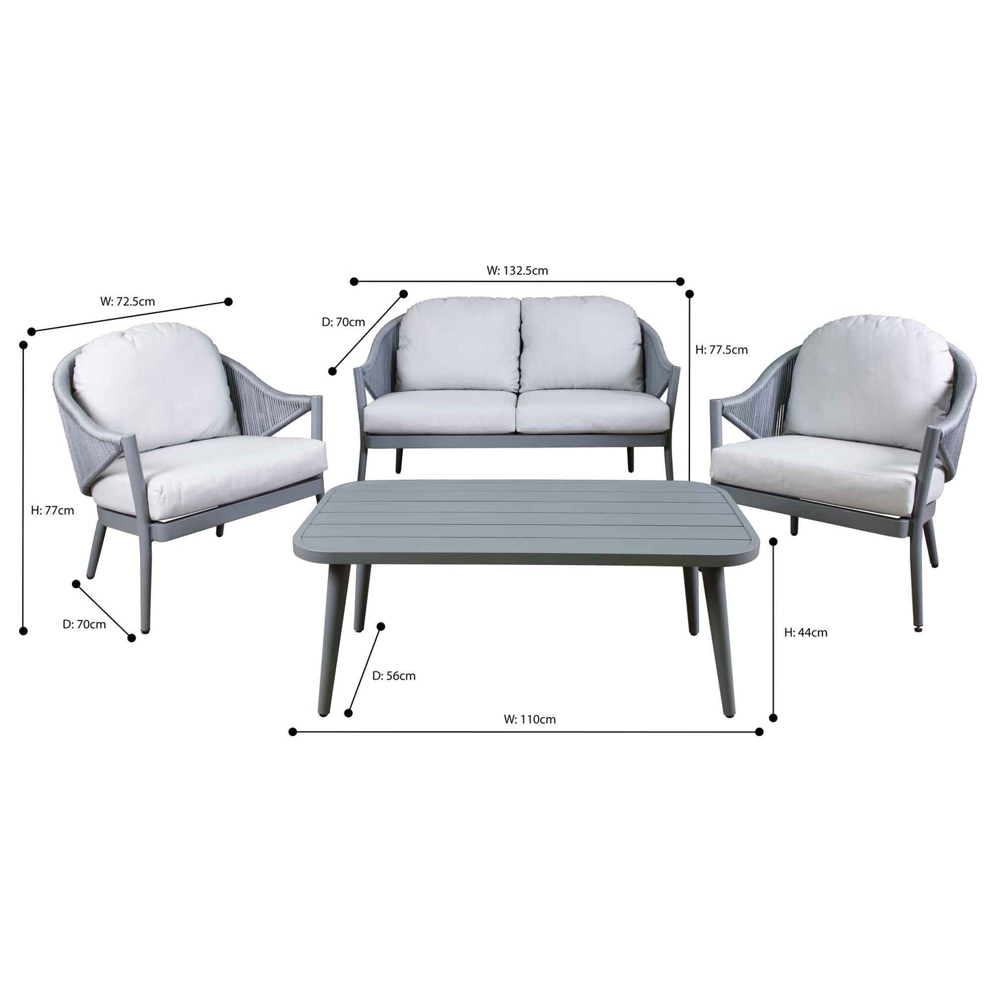 Dellonda Echo 4 Seater Aluminium Outdoor Lounge Set