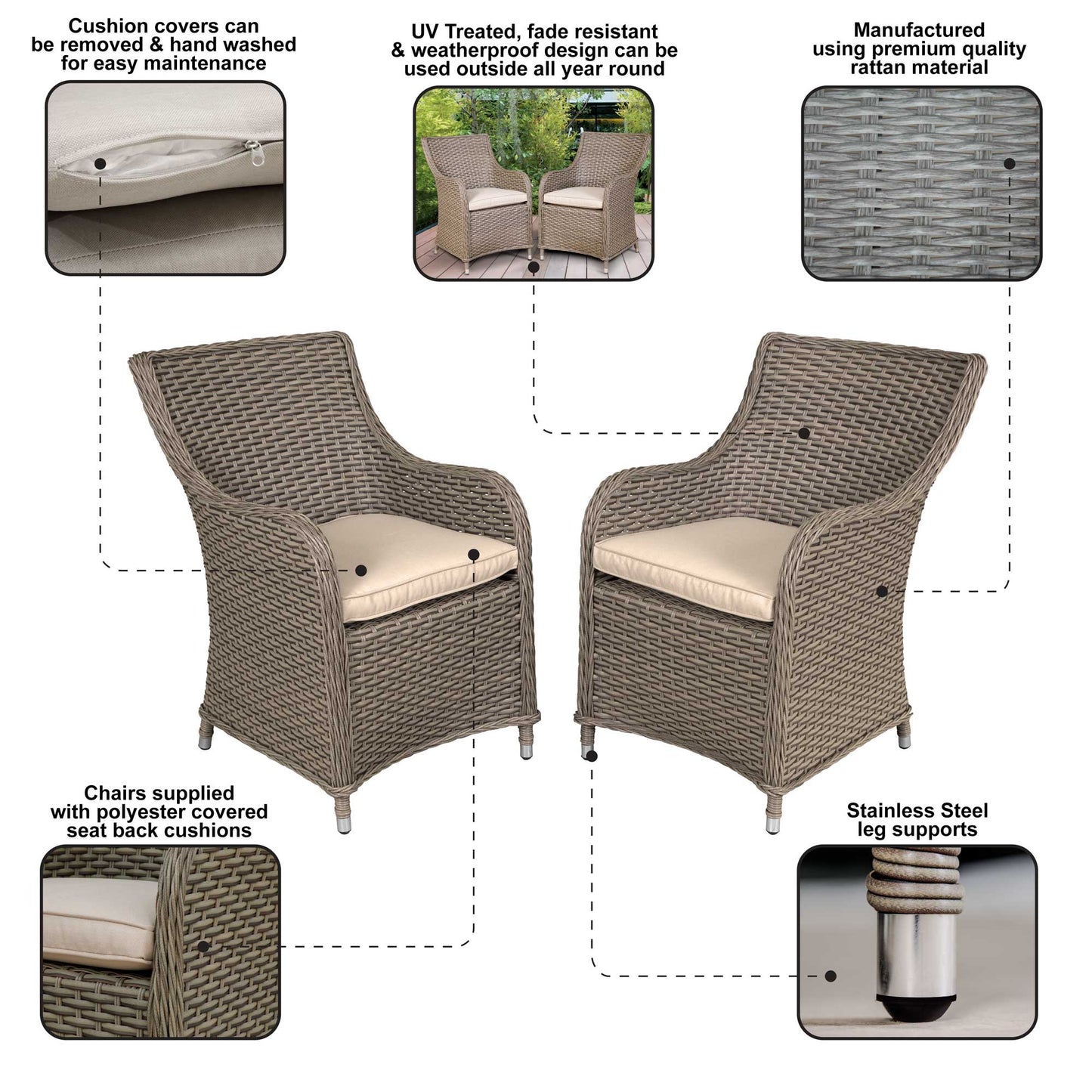 Dellonda Chester Rattan Outdoor Dining Chairs - Set of 2