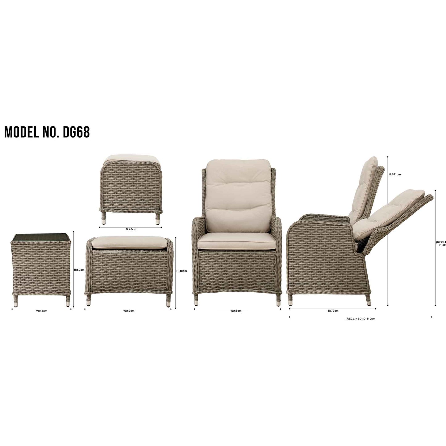 Dellonda Chester Rattan Outdoor Recliner Lounge Set
