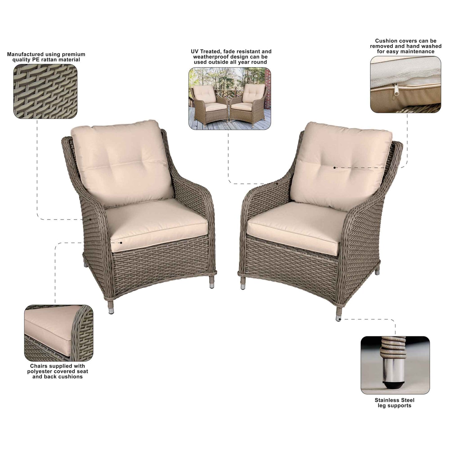 Dellonda Chester Rattan Outdoor Lounge Chairs - Set of 2