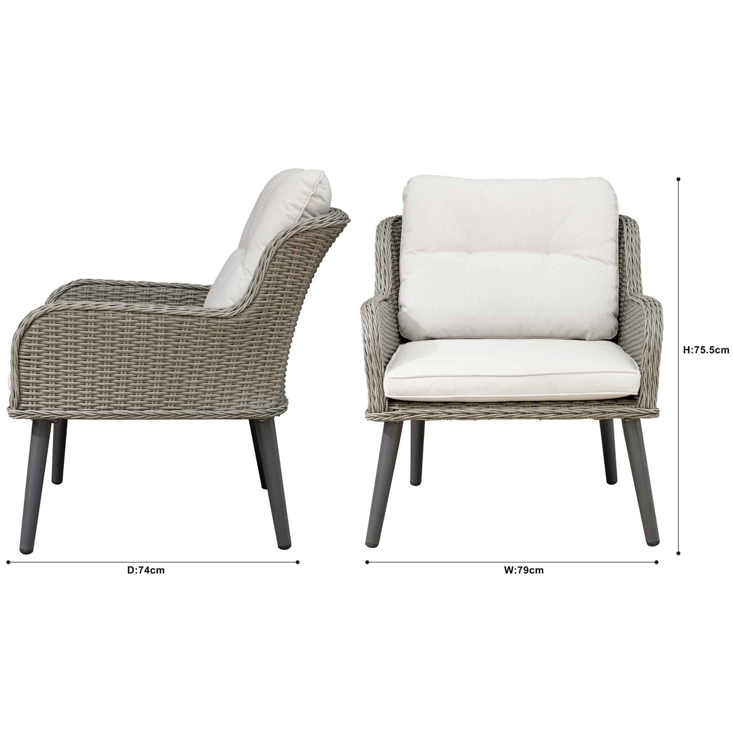 Buxton Rattan Wicker Outdoor Lounge Chairs with Cushion, Grey - DG79