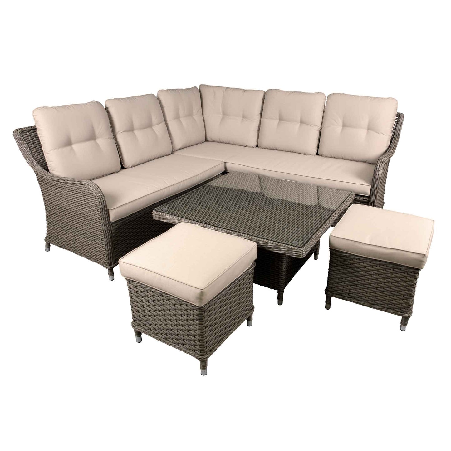 Dellonda Chester 5 Seater Rattan Outdoor Corner Sofa Set With Rising Table