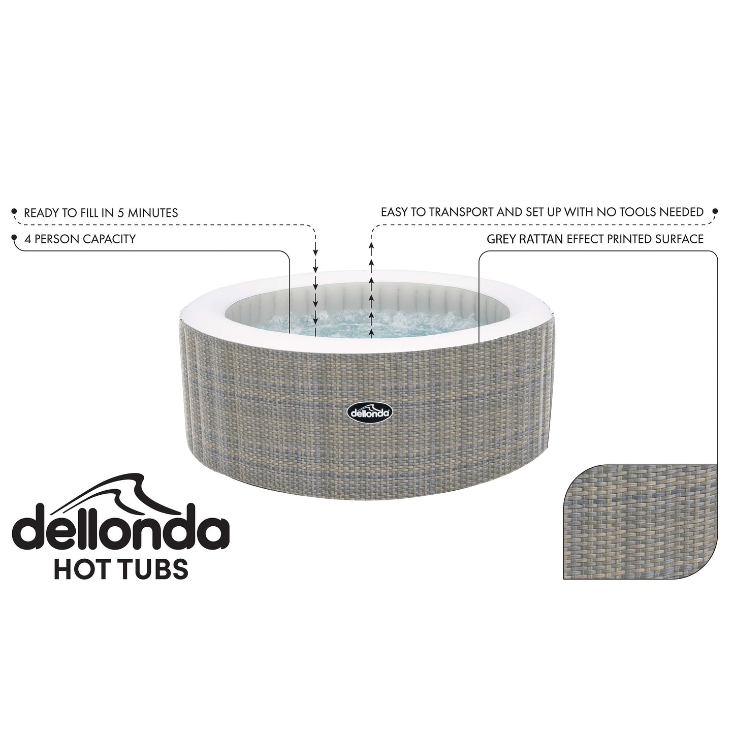 Dellonda 2-4 Person Inflatable Hot Tub - Rattan