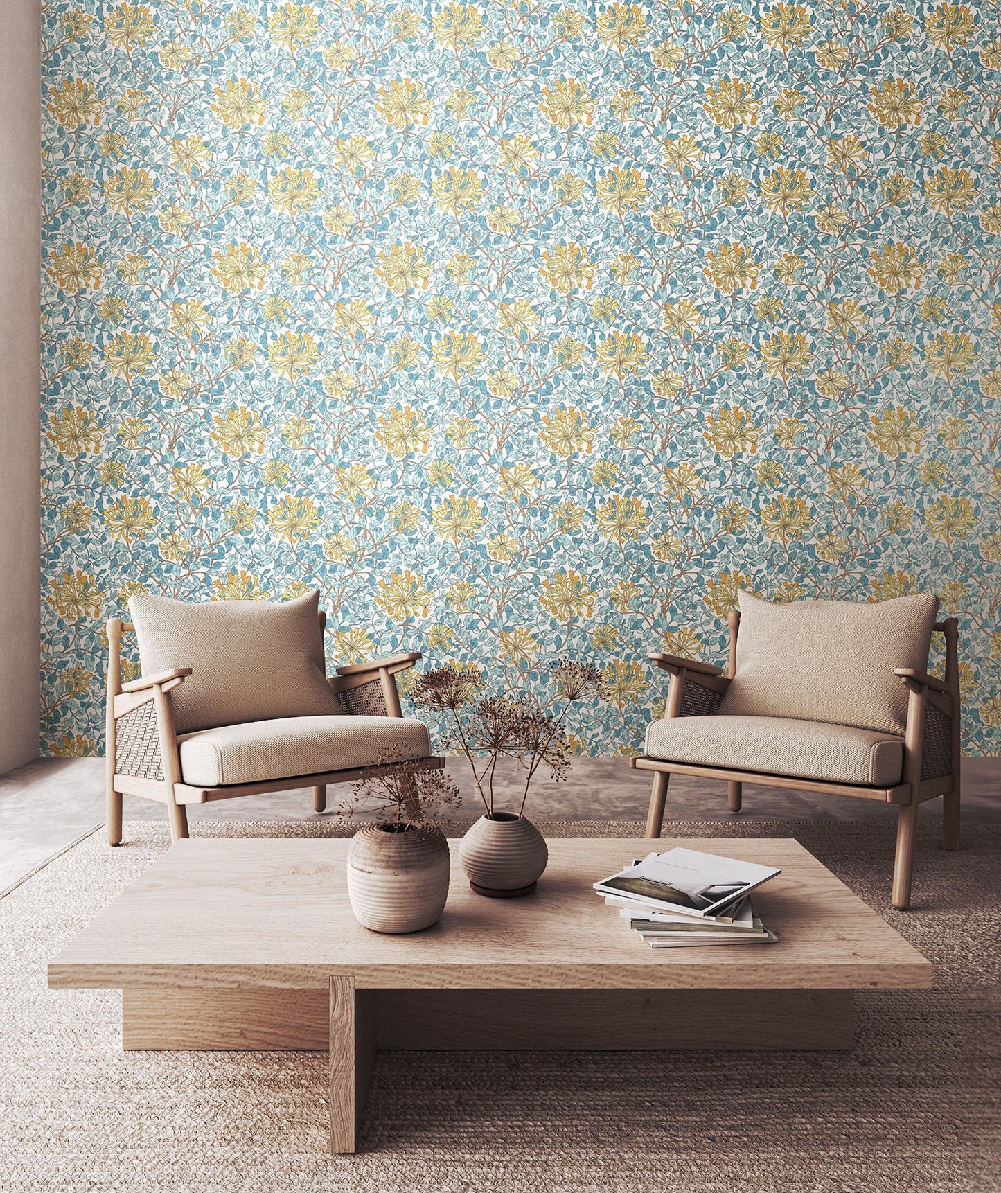 Hoopla Walls Honeysuckle Leaf Trail Soft Blue
