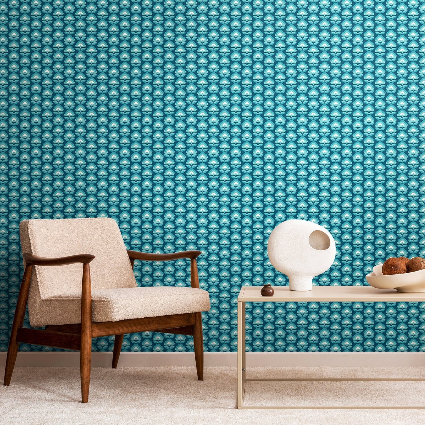 Hoopla Walls Retro Flower Teal Mix