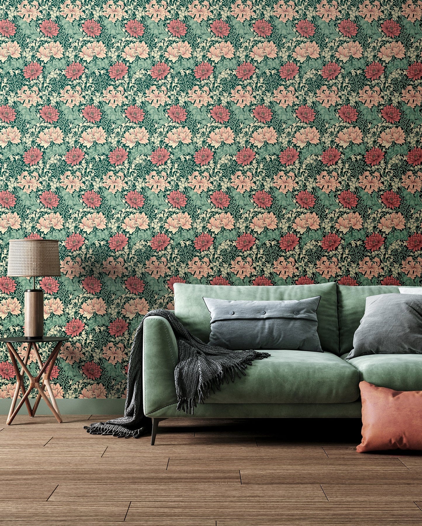 Hoopla Walls Chrysanthemum Green Pink