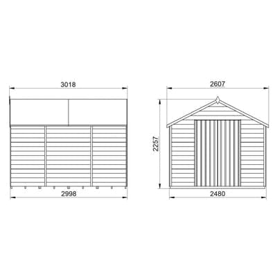 4LIFE Overlap Pressure Treated 10ft x 8ft Apex Shed - Double Door, No Windows - Hot Tub Shop