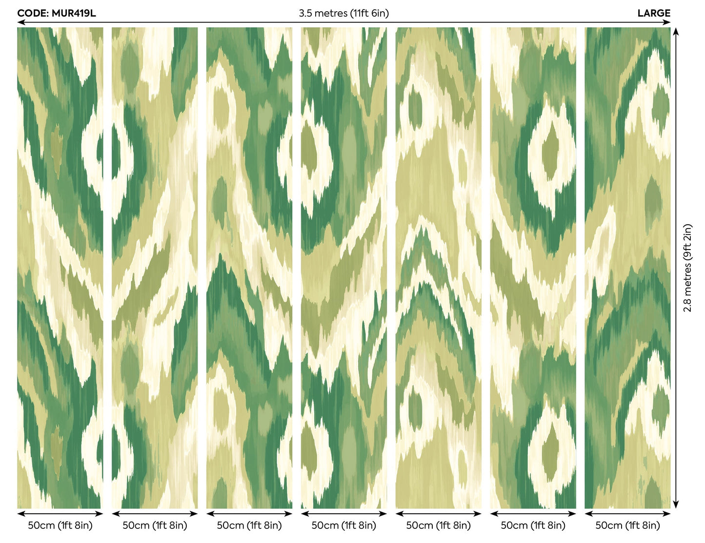 Origin Murals Watercolour Ikat Forest Green 350cm X 280cm - Hot Tub Shop
