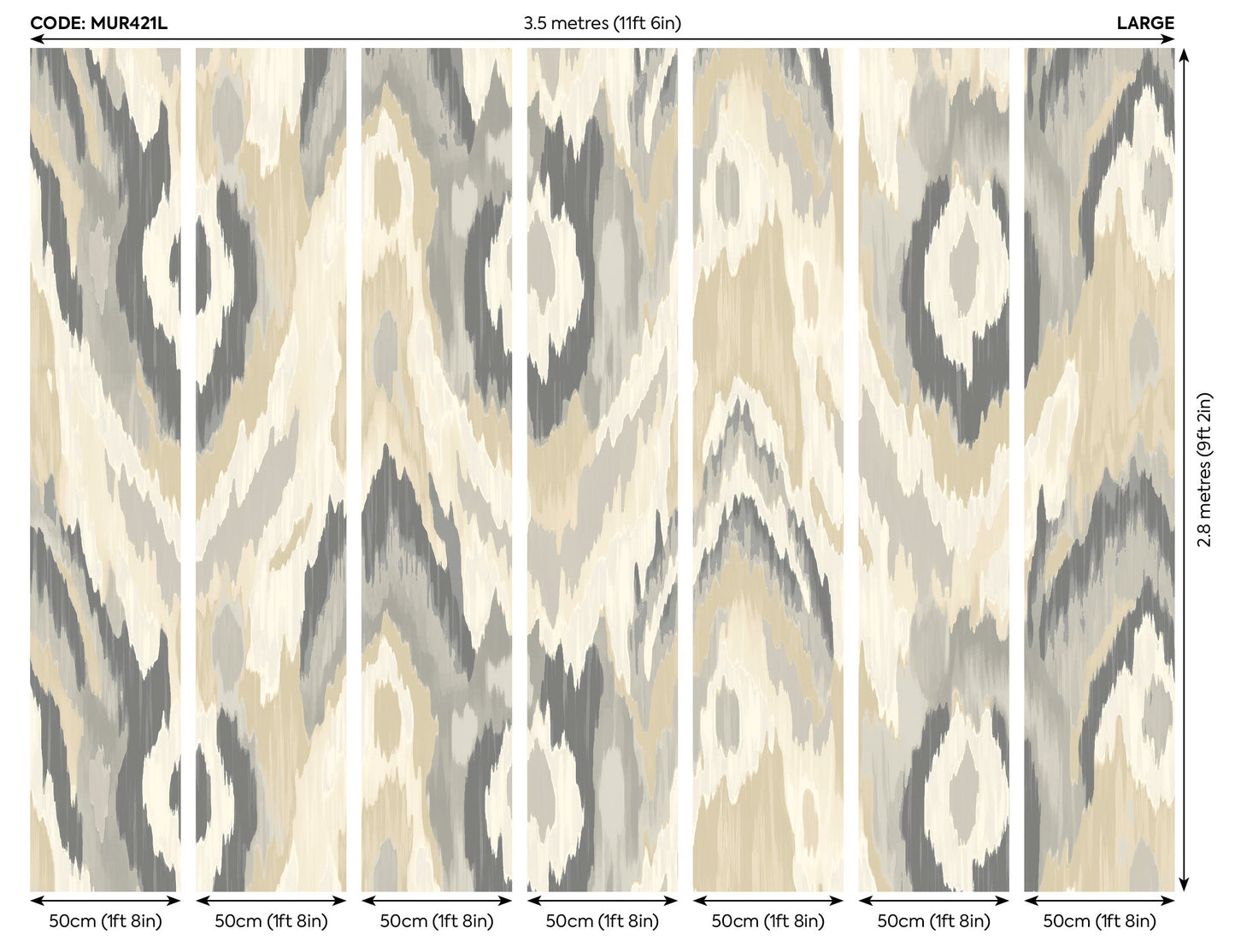 Origin Murals Watercolour Ikat Stone Linen 350cm X 280cm